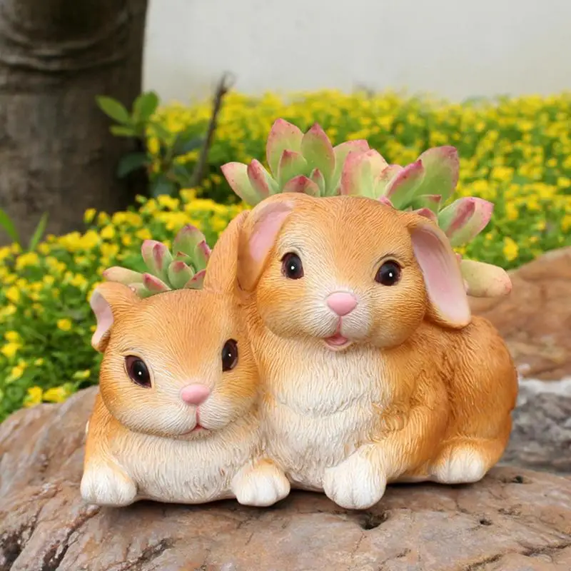 Maceta de suculentas de conejo para animales, maceta de flores de resina, maceta creativa para jardín al aire libre, Patio y oficinas - imagen 2