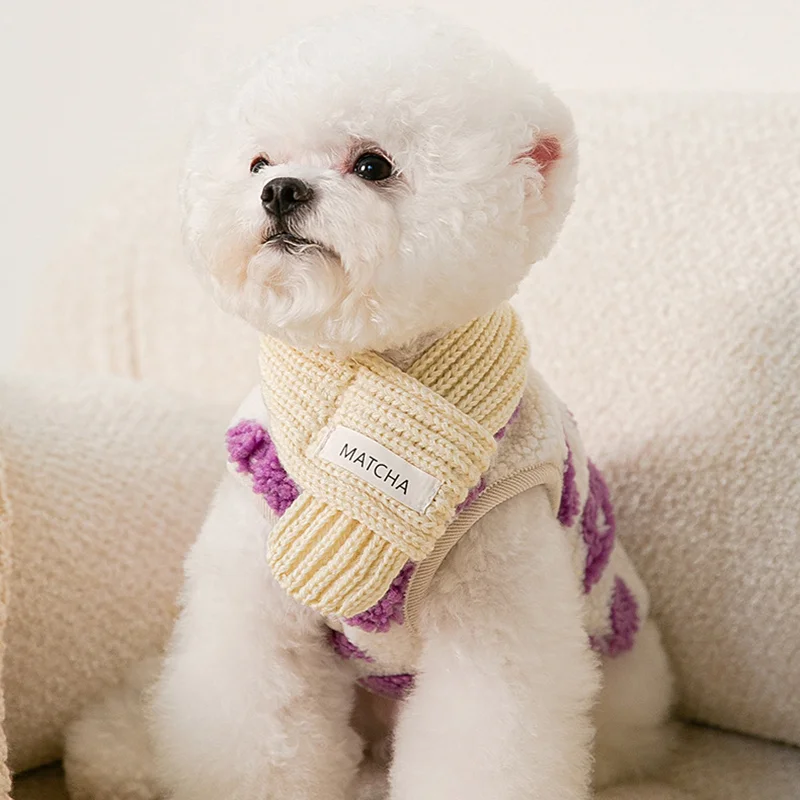 Ropa de invierno con estampado para perro, cárdigan de punto cálido para cachorro, Schnauzer, caniche, gato, chaleco para perro pequeño, ropa de algodón para regalo - imagen 5