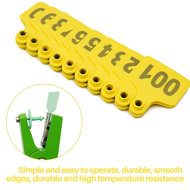 100 Uds. Etiquetas para las orejas de ganado y vacuno No. 001-500 Tarjeta de identificación digital Señalización Tipo láser Etiquetas de oreja de animales de granja con cabeza de cobre