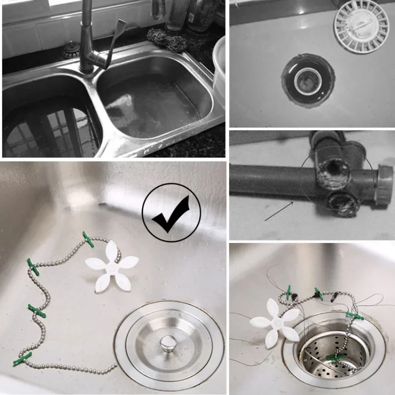 Colector de pelo de drenaje Premium, cadena de Limpieza del cabello para ducha de flores, colador de drenaje para baño, gancho de cadena, herramientas de dragado, 3 uds. - imagen 2