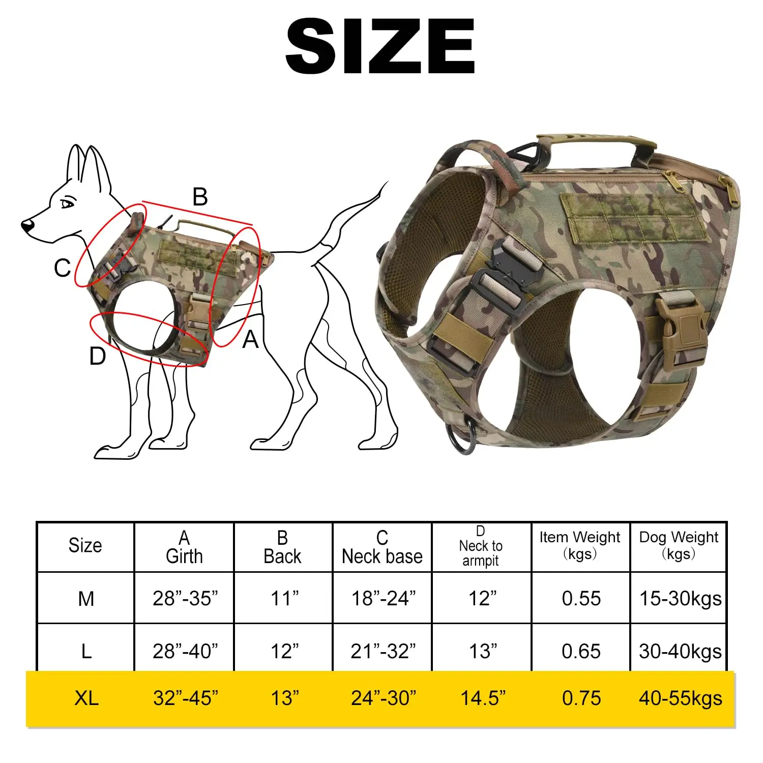 Arnés táctico para perros de estilo militar, chaleco de nailon sin extracción a prueba de escape con hebillas de liberación rápida, ajustable para perros de varios tamaños - imagen 2