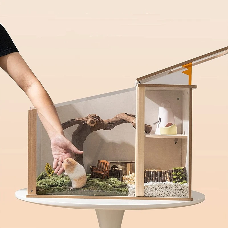 Jaula para hámster de lujo, jaulas transparentes de madera para hámster, casa oculta para hámster transpirable grande, hábitats, casas para animales pequeños y ratas - imagen 5