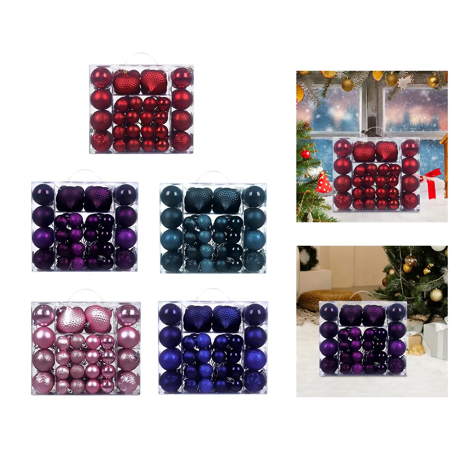 48 Pieces Christmas Balls Christmas Tree Decorations 4cm 8cm 6cm Christmas Baubles for Indoor Anniversaries Wedding Indoor