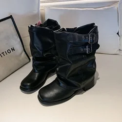 Botas Chelsea punk para mujer – Con hebilla ytacón Grueso para Otoño Invierno