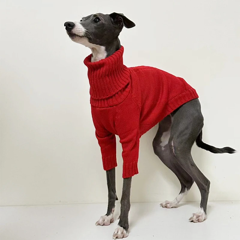 Suéter rojo de Navidad para mascotas, ropa cálida con cuello de tortuga, galgo, Whippet, ropa para mascotas de Año Nuevo