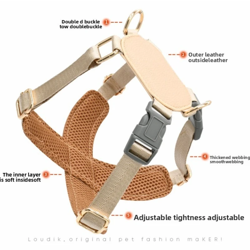 Arnés de pecho de cuero para mascotas, correas grandes para perros, entrenamiento de mascotas, cables personalizados, productos para salir, transpirables y cómodos - imagen 3