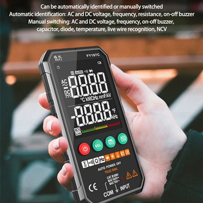 FUYI multímetro Digital FY107C FY107B medidor Universal 6000 recuentos 1000V AC DC voltaje Ture RMS NCV Transistor condensador voltaje - imagen 2