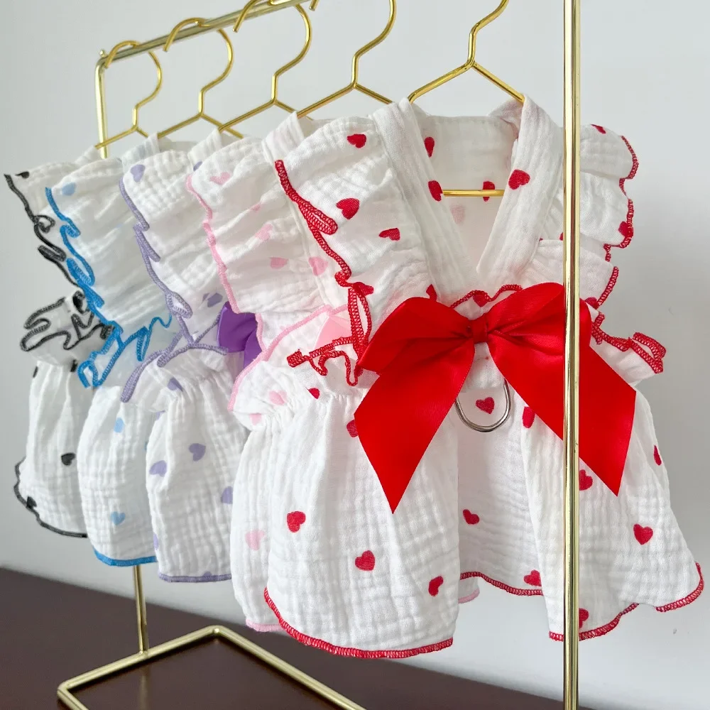 Vestidos para mascotas subsuministros ropa Primavera Verano perro gato Teddy Pomerania amor vestido de tela de algodón - imagen 3