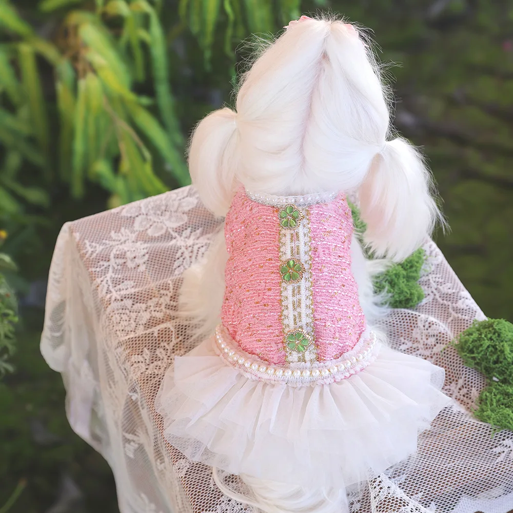 Vestidos lolita de Tweed para perros pequeños, vestido de princesa para perros, vestido de boda para mascotas, ropa Formal para fiesta de cumpleaños, vestido de tul para perros - imagen 2
