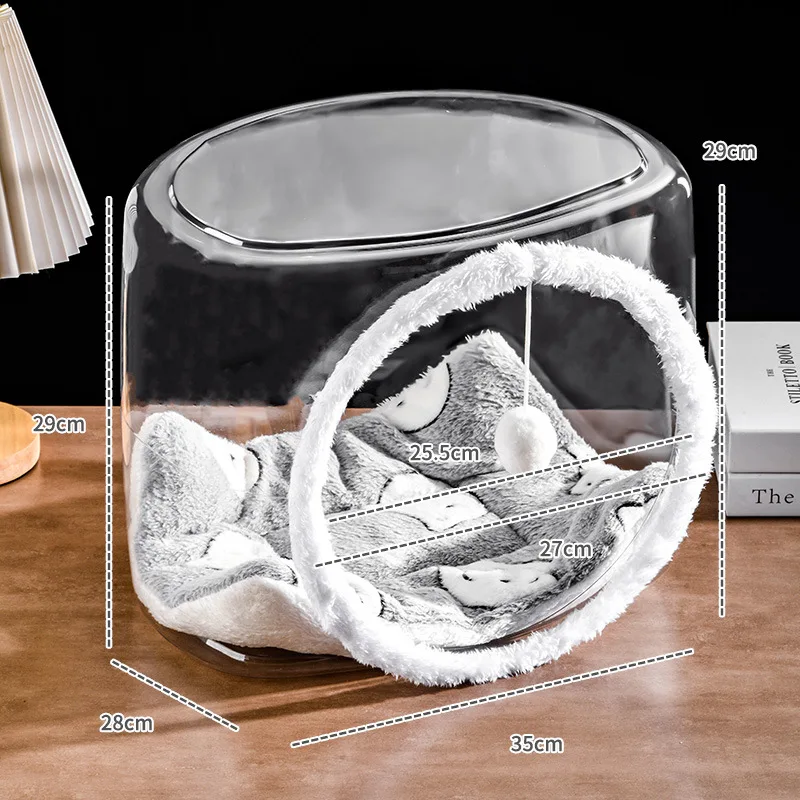 Nido para gatos transpirable semicerrado, cápsula espacial de plástico para todas las estaciones, transportador de bolas para gatos, muebles transparentes para mascotas para Villa - imagen 5