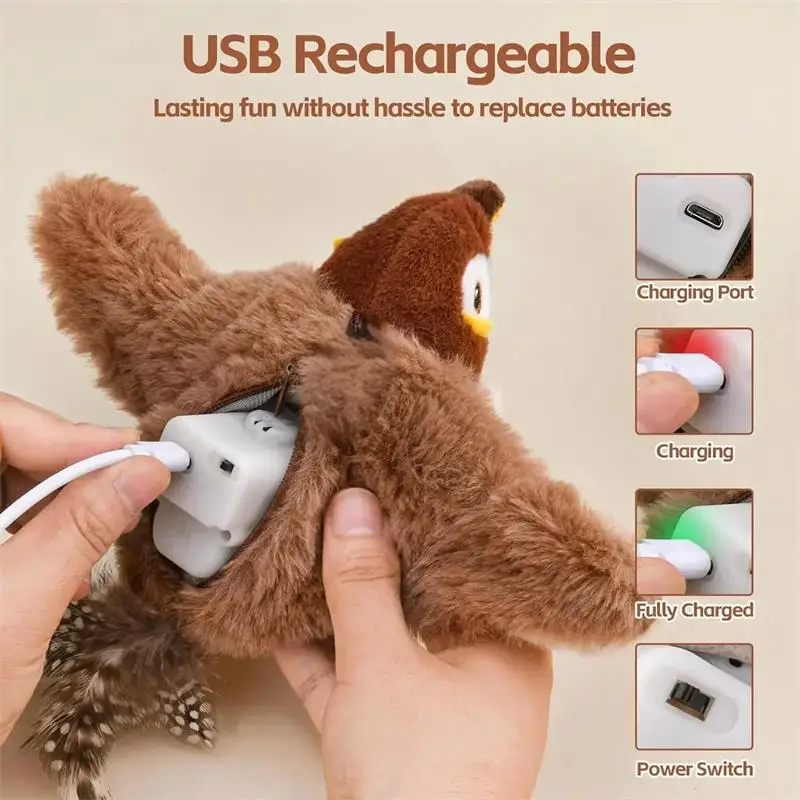Juguete para gatos con pájaro volador, juguete interactivo para gatos con alas aleteo, recargable por USB, juguetes inteligentes para gatos de interior - imagen 5