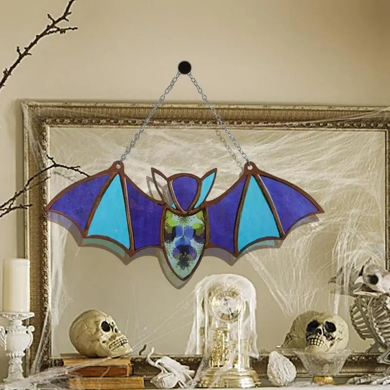 Decoración artística de murciélagos para Halloween, colgante de pared con cadena de Metal para interiores y exteriores, Acr volador - imagen 5