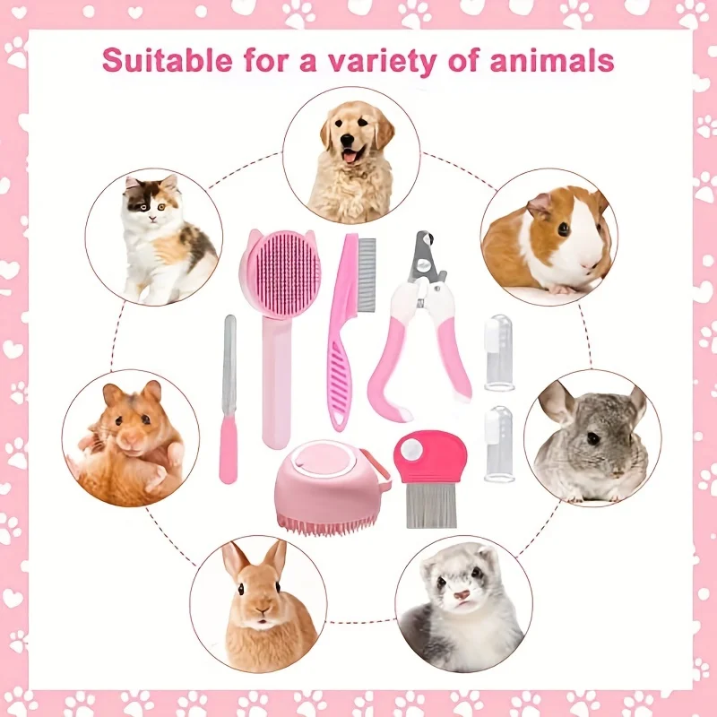 Kit de belleza con cepillo para gatos, kit de autolimpieza con cortaúñas y limas para mascotas, peine para pulgas, champú para mascotas, cepillo de baño, 8 piezas - imagen 4