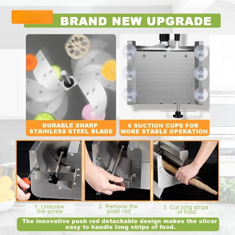 Rebanador de verduras comercial, rebanador de patatas y cebolla de acero inoxidable, cortador Manual de frutas ajustable de 0-0,5 pulgadas de espesor, trituradora de repollo - imagen 2