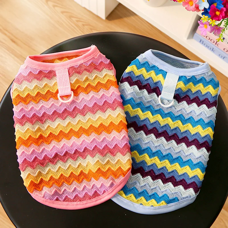 Lindo chaleco a rayas para perros, ropa fina de verano para perros, camisa transpirable para cachorros, jerseys para gatos a la moda, chaleco para mascotas, ropa para perros caniche Yorkshire