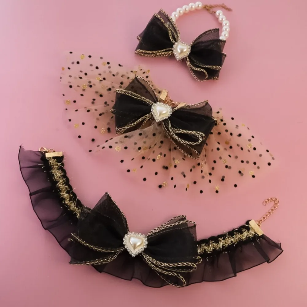Collar de perla con lazo y toallita para gatitos cachorros elegante - imagen 3