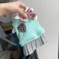 Vestido a cuadros pajarita perros mini y gatos – Cálido otoño invierno