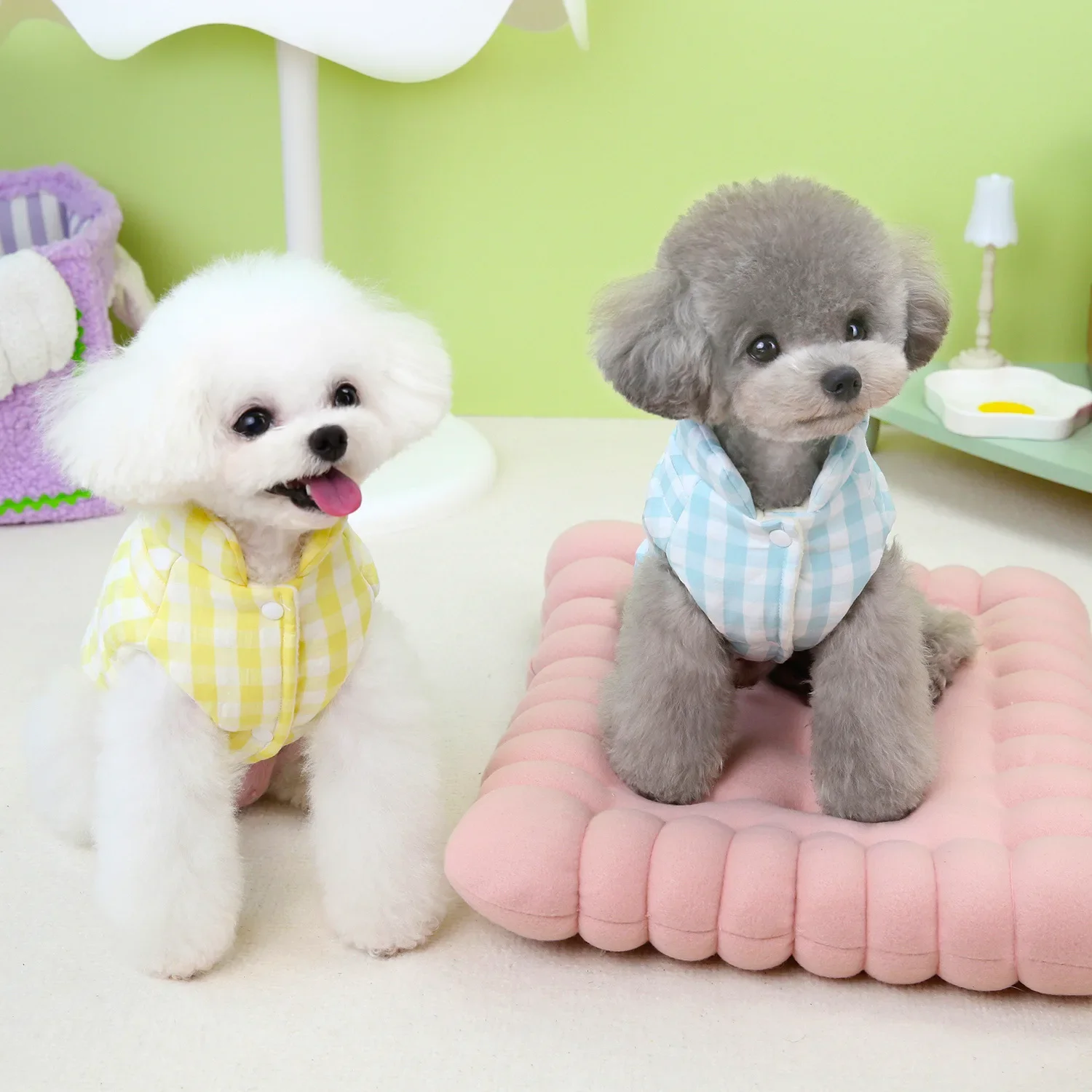 Parkas a cuadros para mascotas de otoño e invierno, abrigo para exteriores para perros, abrigo de tracción, oso de peluche, ropa para perros pequeños y gatos, ropa para cachorros - imagen 3