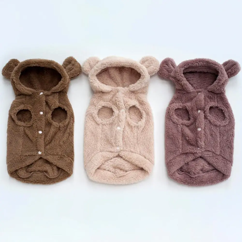 Sudaderas con capucha de invierno para perros, diseño de oso, cierre de botón, ropa para cachorros y gatos, accesorio de fotografía cálido con capucha, jersey para mascotas, ropa para mascotas para exteriores - imagen 2