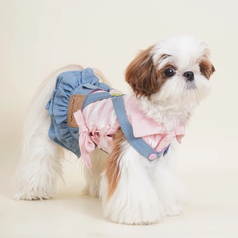 Falda con tirantes de mezclilla para perros, ropa para mascotas, falda con tirantes de mezclilla para perros pequeños, vestidos para perros pequeños, ropa de diseñador - imagen 2