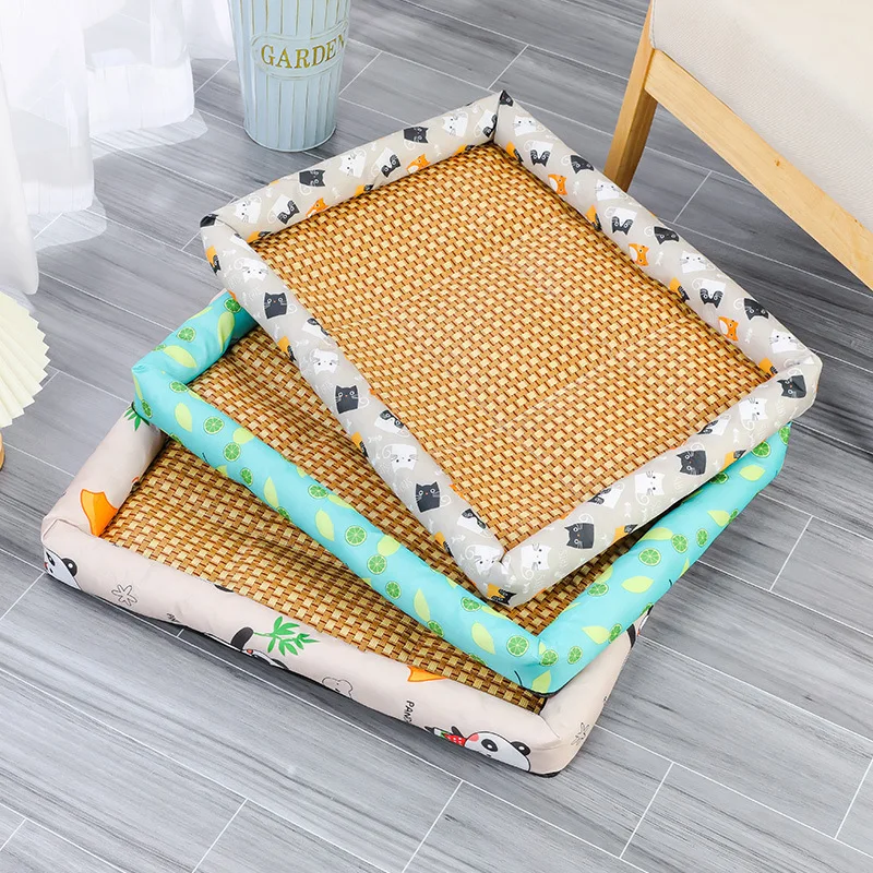 Alfombrilla de cama tejida de ratán para mascotas, sofá cama de verano, alfombrilla de refrigeración para perros pequeños, gatos, gatitos, cojín para camas de cachorros - imagen 2