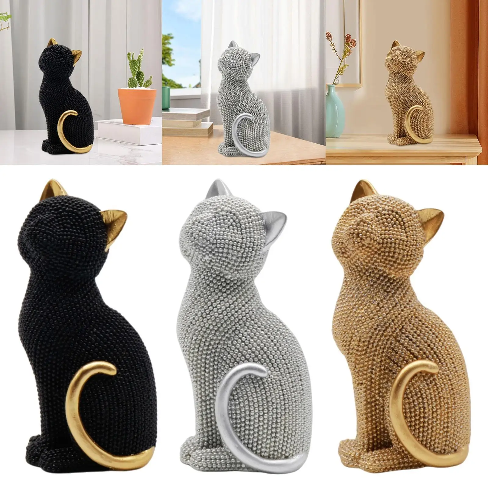 Cat Statue Resin Collectible Art Crafts Creative Animal Sculpture Tabletop Ornament for Cabinet Shelf Entrance Bookshelf Bedroom