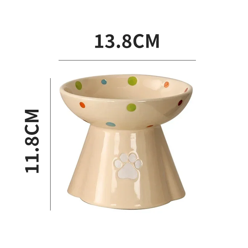 Plato de cerámica para mascotas, puntos coloridos, sin derrames, base alta, comida, alimentador de agua, contenedor con patrón de pata para perros y gatos - imagen 3