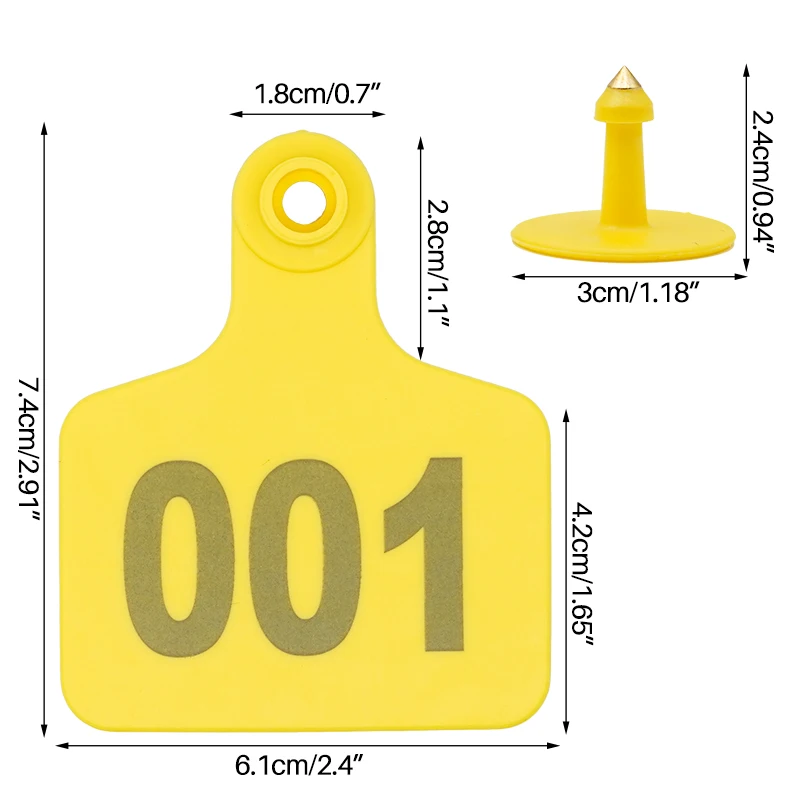 100 Uds. Etiquetas para las orejas de ganado y vacuno No. 001-500 Tarjeta de identificación digital Señalización Tipo láser Etiquetas de oreja de animales de granja con cabeza de cobre - imagen 2