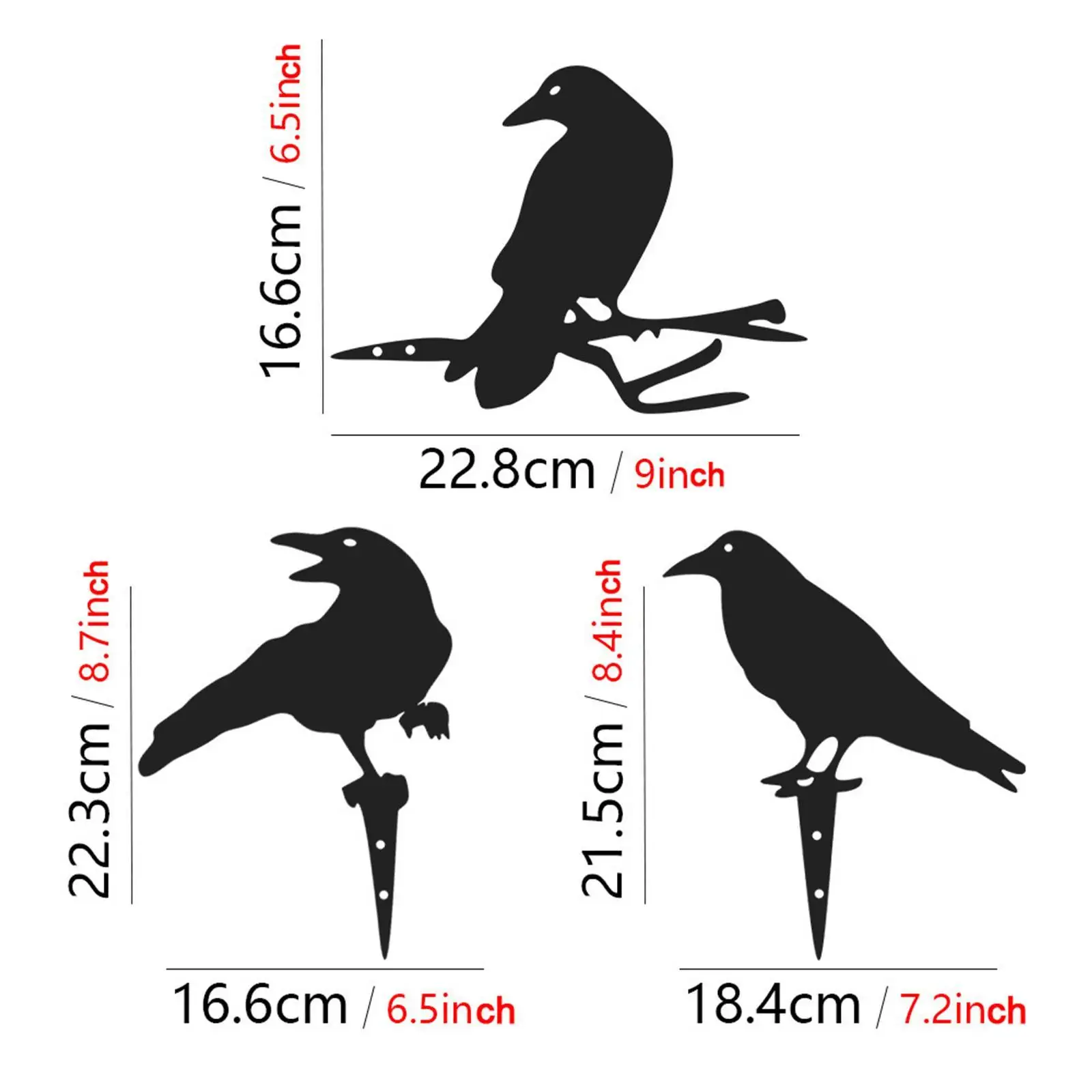 3 Pieces Metal Yard Art Raven Garden Decoration Ornament Halloween Decor Black Bird Silhouette for Fence Patio Wall Lawn Tree
