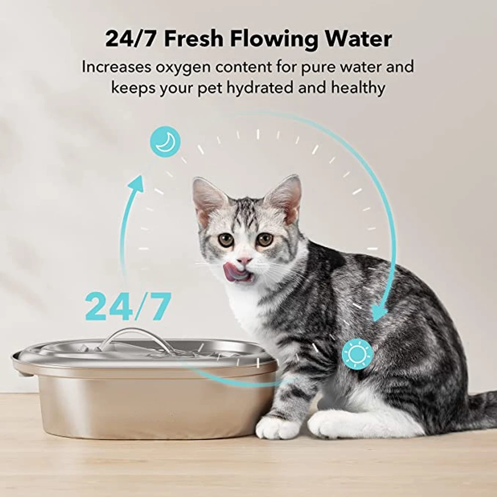 Fuente de agua de acero inoxidable para gatos, dispensador de agua para mascotas, Apto para lavavajillas, súper silencioso - imagen 2