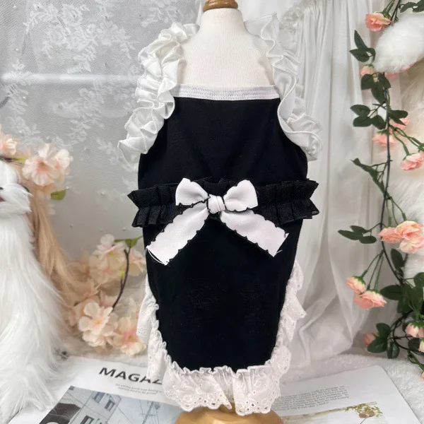 BBlack-Chaleco blanco de encaje de algodón suave para perro, sudaderas con capucha de malla hueca con estampado de moda, chaleco para perro pequeño y mediano, ropa para perros Chihuahua - imagen 2