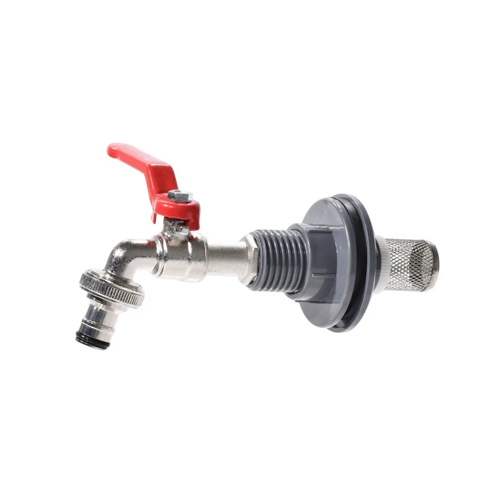 Kit de grifo de conexión rápida para tanque de agua de PVC de 1/2 "con válvula de bola giratoria de mamparo para cubo de jardín de barril de lluvia de acuario - imagen 3
