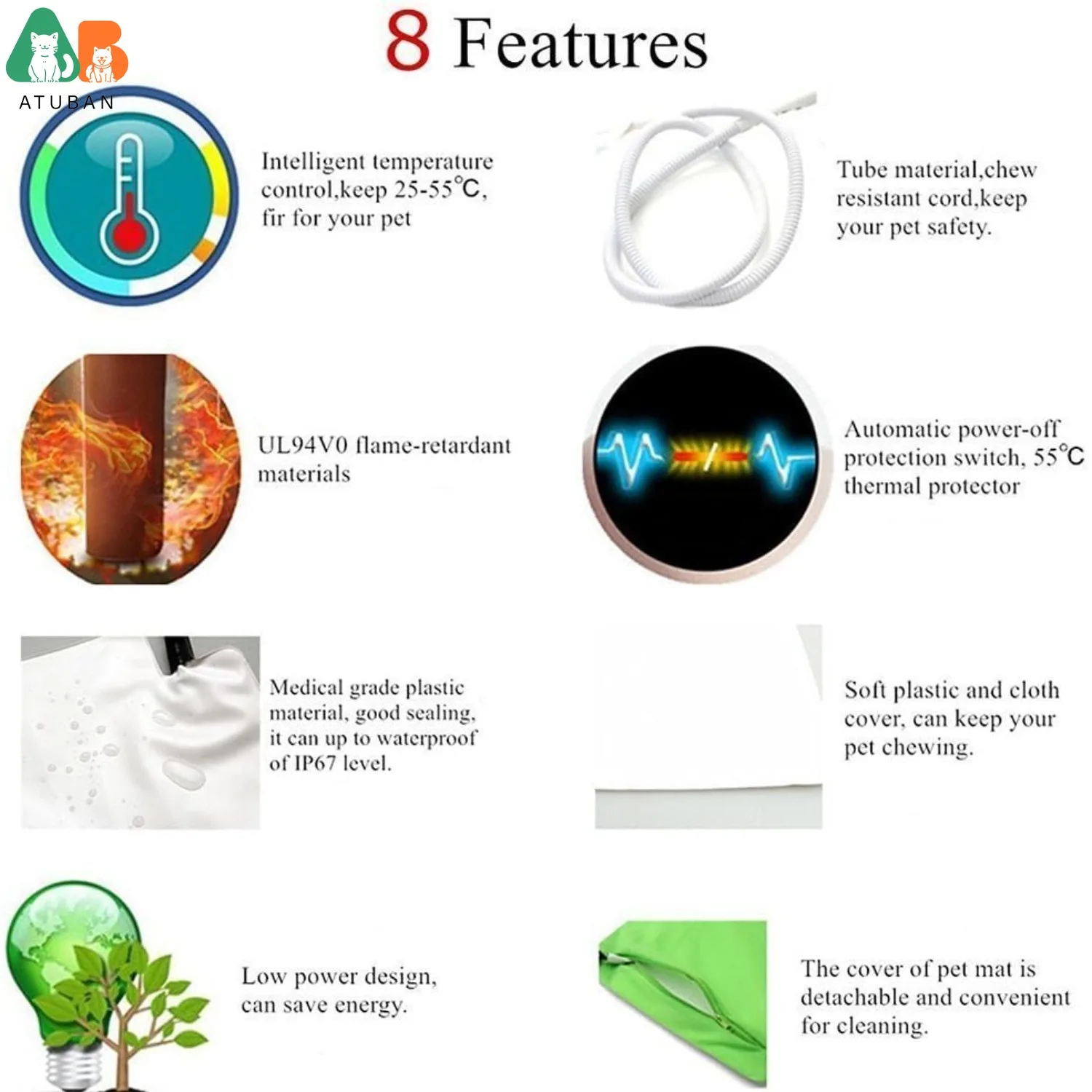 ATUBAN Almohadilla calefactora para gatos Perros pequeños Cama calefactora para perros Cama calefactora redonda para árboles de gatos Almohadilla calefactora para conejos, temperatura ajustable - imagen 3