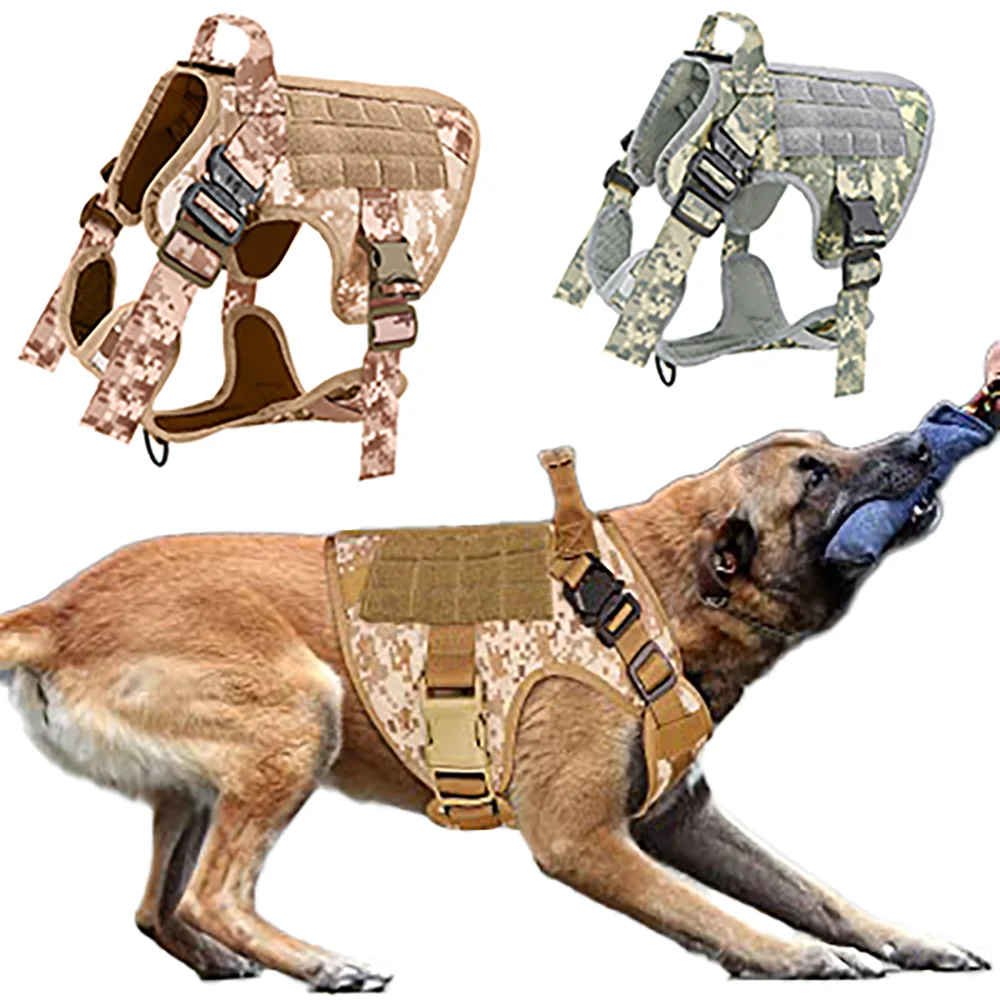 Arnés táctico ajustable para perros, chaleco militar de camuflaje para el desierto, nailon duradero para perros medianos, entrenamiento de trabajo, senderismo, actividades al aire libre