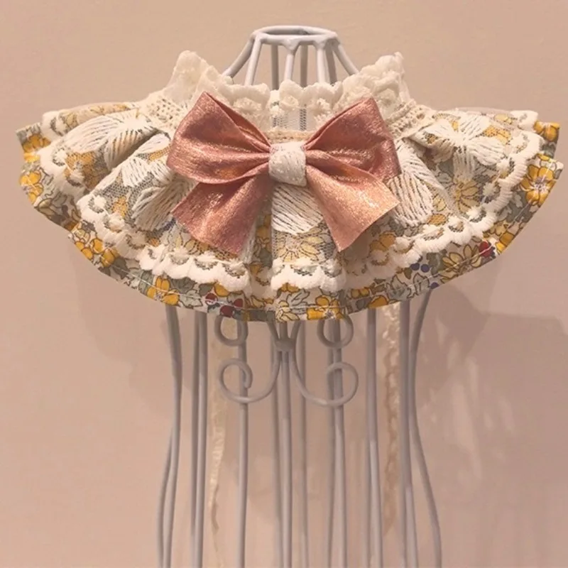 Babero de encaje a la moda para mascotas, bufanda Bichon de Pomerania para perros, pajarita ajustable de Organza, babero para cachorros y gatitos, bufanda Floral con volantes, producto para gatos - imagen 2