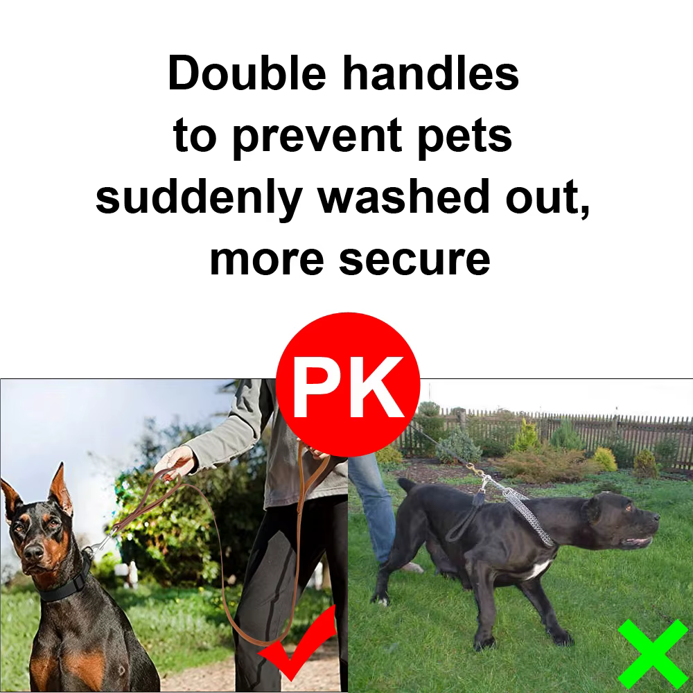 Correa de cuero genuino para perros medianos y grandes con dos asas - imagen 3