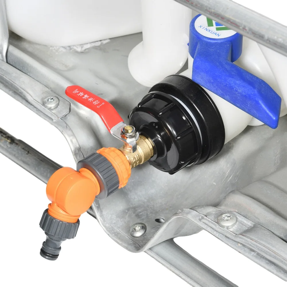 Adaptador de tanque IBC, conector de manguera de S60x6 a 16mm con válvula de grifo ajustable, conexión rápida para riego de barril de lluvia
