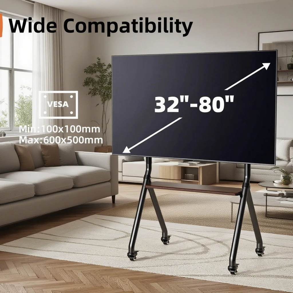 Pie tv móvil con ruedas – Altura regulable para TVs de 32-65″ - imagen 5