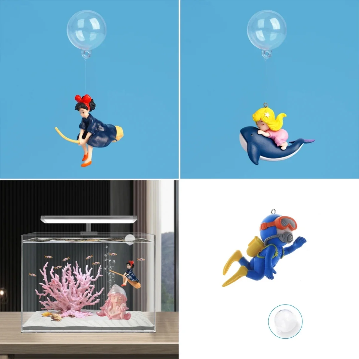 Accesorios de decoración flotante para acuario de dibujos animados, bonito buzo, Surf, niño, ballena, niña, figura de Anime, decoración, adorno de paisajismo para pecera - imagen 2