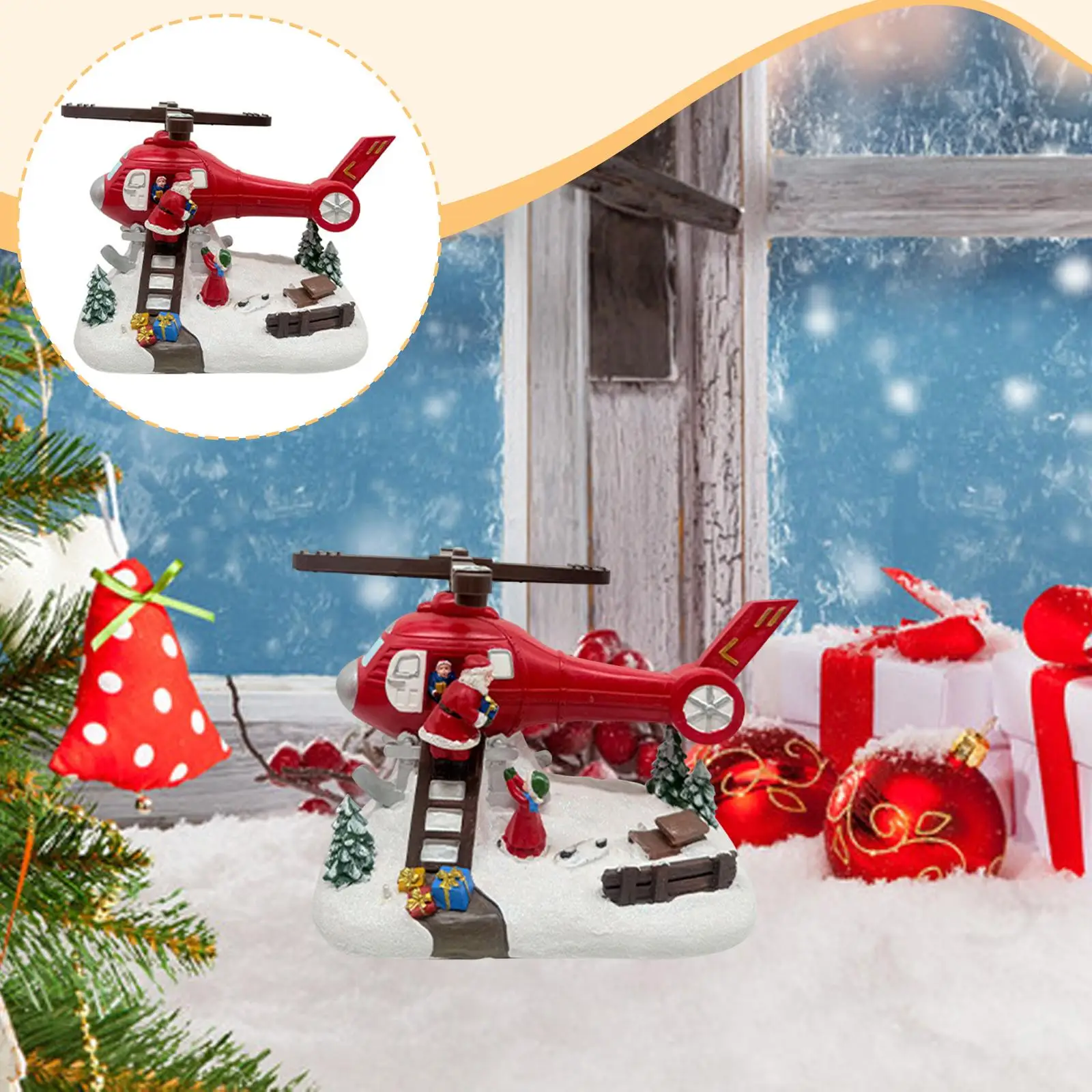 Christmas Musical Box Helicopter Statue Unique Sculpture for Kids Women Xmas