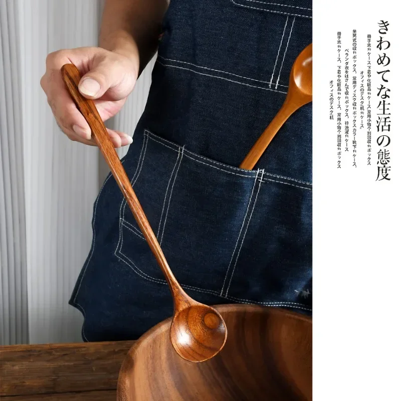 Cuchara de café de madera Natural de mango largo, cuchara de agitación japonesa, cuchara de miel Retro, vajilla, accesorios de cocina, nuevo - imagen 4