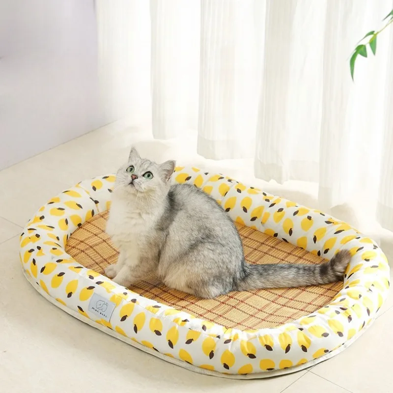 Esteras refrescantes tejidas de mimbre para gatos, almohadilla para dormir transpirable de verano, suministros de disipación de calor para cachorros y gatitos, estera de cama suave para perros