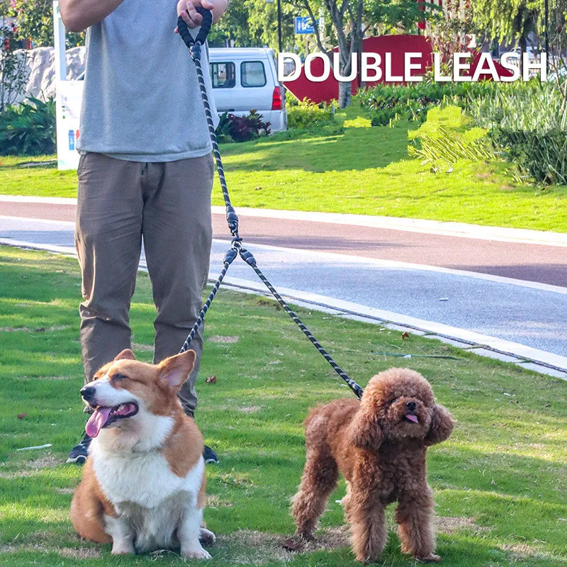 Dog Leash Reflective Double Leashes for Two Dogs Walking Soft Padded Handle Dogs Leash Drag Three Four Dog Chew Proof Pet Chain - imagen 2