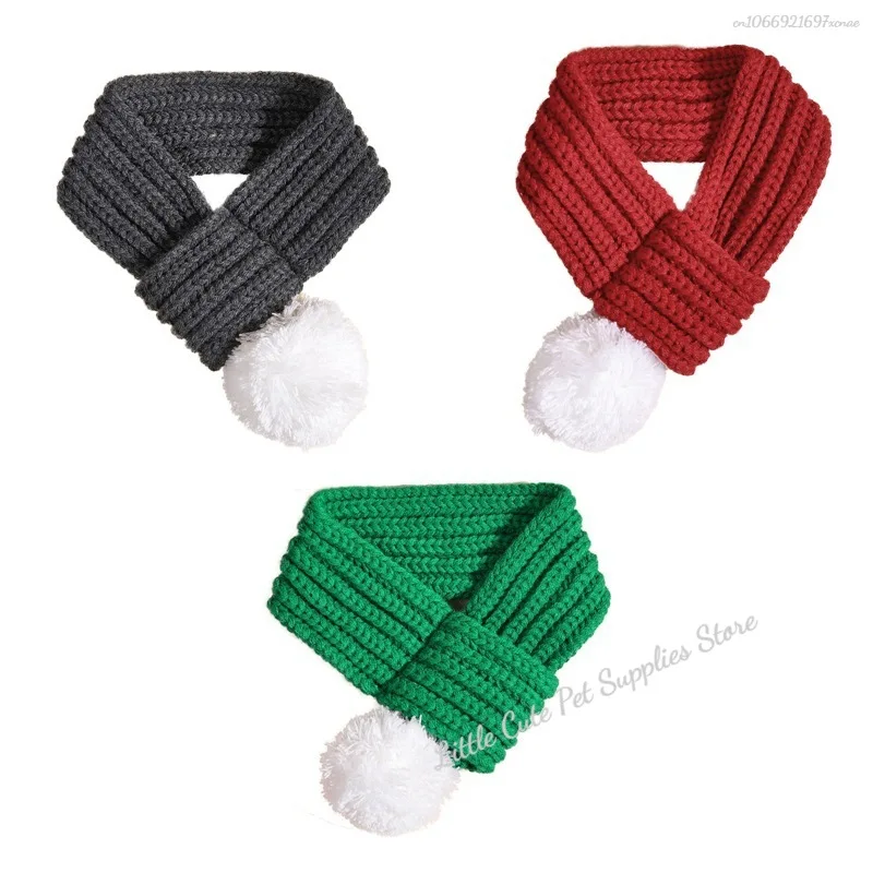 1 Uds. Bufanda tejida para perro, bufandas de punto rojas con pompón, pañuelo calentador para el cuello, fiesta de Navidad, accesorios de decoración para cachorros y gatos