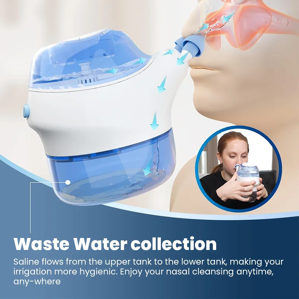 Irrigador Nasal eléctrico de 200ml con 50 SaltPods, limpiador de nariz, lavadora, enjuague sinusal, máquina limpiadora profunda completa para adultos y niños - imagen 4