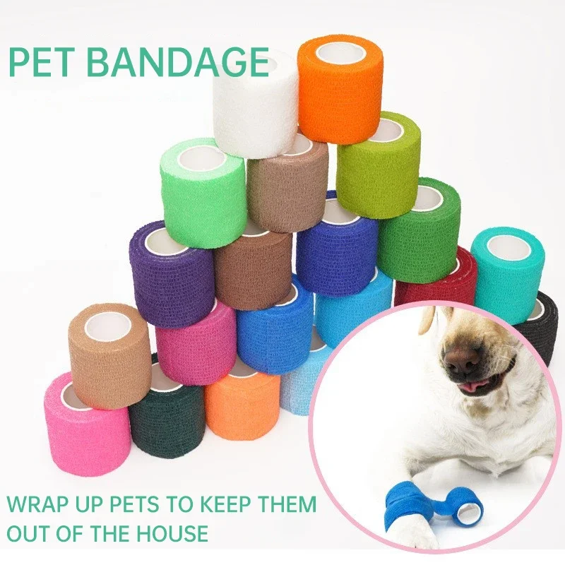 1 rollo de vendaje de movimiento de gasa a la moda, suministros para mascotas, vendajes elásticos transpirables autoadhesivos para perros y gatos, 2,5/5/10cm x 4,8 m - imagen 2