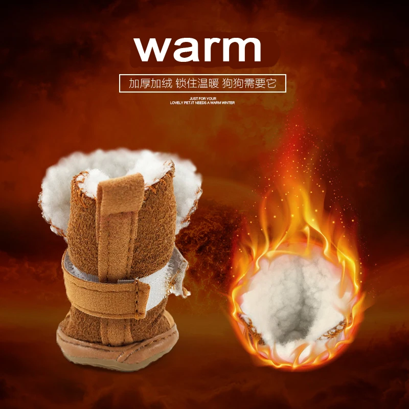 Botas impermeables de invierno para perros, suela de goma antideslizante y forro polar cálido para perros pequeños y medianos, 4 unids/set de botines de nieve - imagen 4