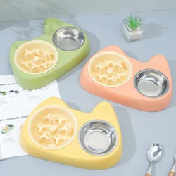 Cuenco de alimentación lenta 2 en 1 cuencos dobles para perros y gatos