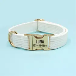 Collar de perro de pana blanca con grabado gratis, hebilla con nombre de identificación personalizado, suministro para perro, accesorio para mascotas, Collar para cachorro
