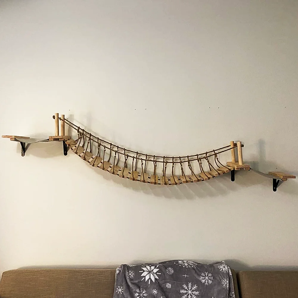 Puente para gatos montado en la pared, escalera de Sisal para gatos múltiples, poste rascador, marco de escalada para gatos, muebles, juguete para gatos, tablero rascador, cama - imagen 5